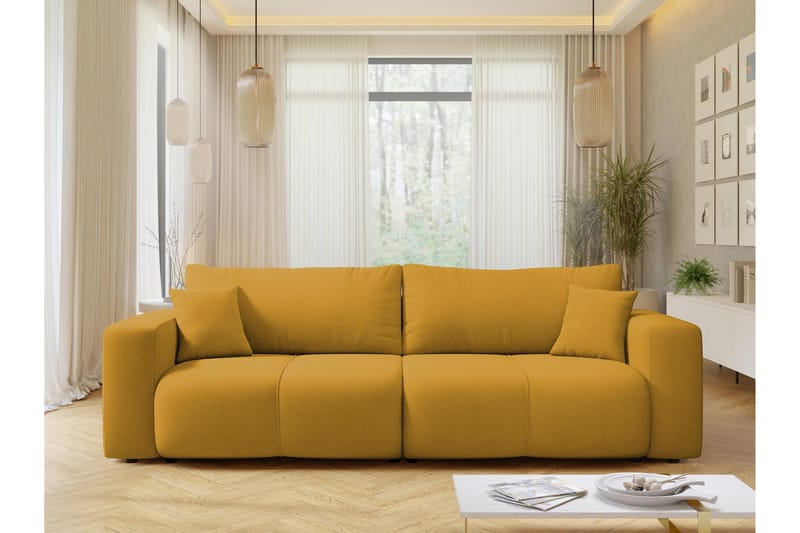 Flo Bäddsoffa 3-sits i Plysch - Gul - Möbler - Vardagsrum - Bäddsoffor