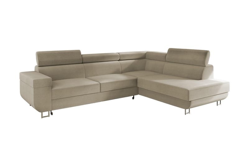 Fonti 4-sits Högervänd L-formad Bäddsoffa med Förvaring i Plysch, Beige