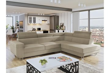 Fonti 4-sits Högervänd L-formad Bäddsoffa med Förvaring i Plysch - Beige - Möbler - Vardagsrum - Bäddsoffor