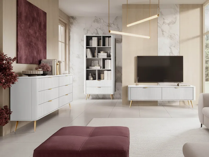 Forba Möbelset vardagsrum - tv-bänk, bokhylla och skänk - vit - Möbler - Vardagsrum - Möbelset för vardagsrum