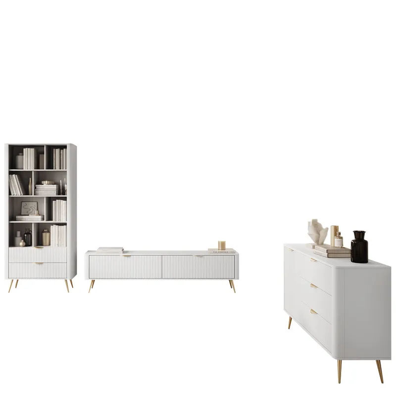 Forba Möbelset vardagsrum - tv-bänk, bokhylla och skänk, vit