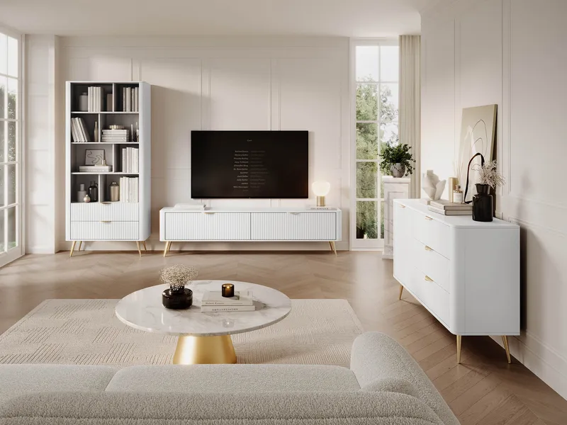 Forba Möbelset vardagsrum - tv-bänk, bokhylla och skänk - vit - Möbler - Vardagsrum - Möbelset för vardagsrum