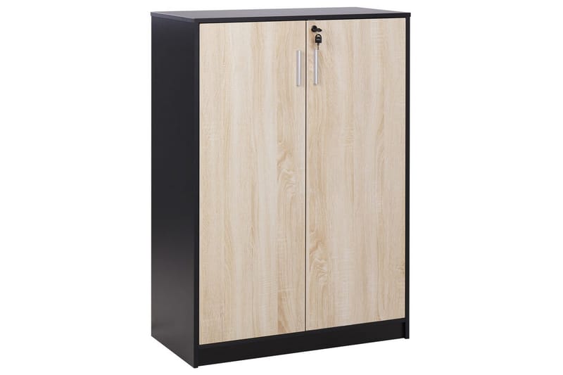 Förvaringsenhet Zehna Ljus trä, svart, 80x40x117 cm - Ljus trä, svart, 80x40x117 cm - Möbler - Vardagsrum - Tv-möbler & mediamöbler