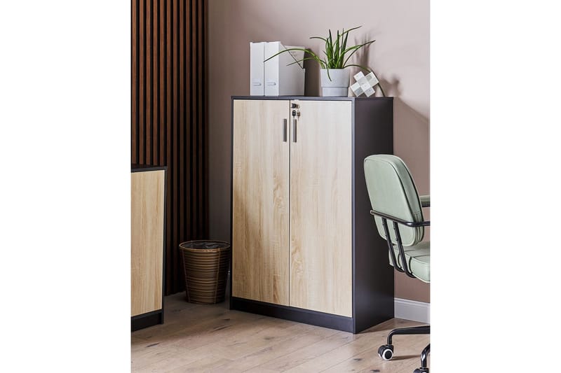 Förvaringsenhet Zehna Ljus trä, svart, 80x40x117 cm - Ljus trä, svart, 80x40x117 cm - Möbler - Vardagsrum - Tv-möbler & mediamöbler