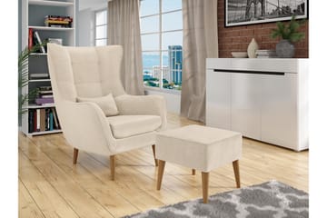 Gabi Oval Fåtölj i Tyg med Träben - Beige - Möbler - Vardagsrum - Fåtöljer