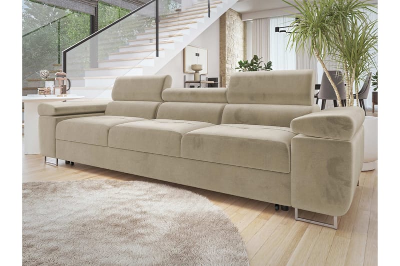 Gabina Bäddsoffa 3-sits i Plysch - Beige - Möbler - Vardagsrum - Bäddsoffor