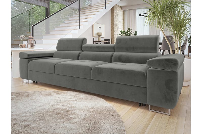 Gabina Bäddsoffa 3-sits i Plysch - Grå - Möbler - Vardagsrum - Bäddsoffor