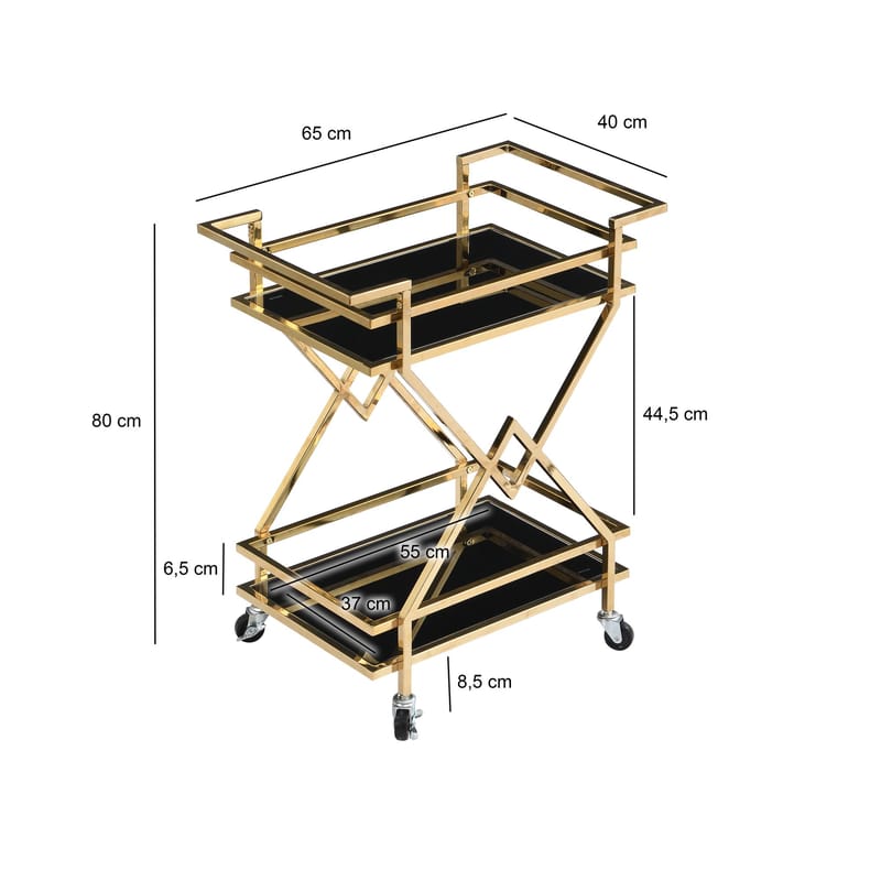 Galeri Serveringsvagn 65 cm - Blankt guld och svart - Möbler - Vardagsrum - Serveringsvagn & drinkvagn