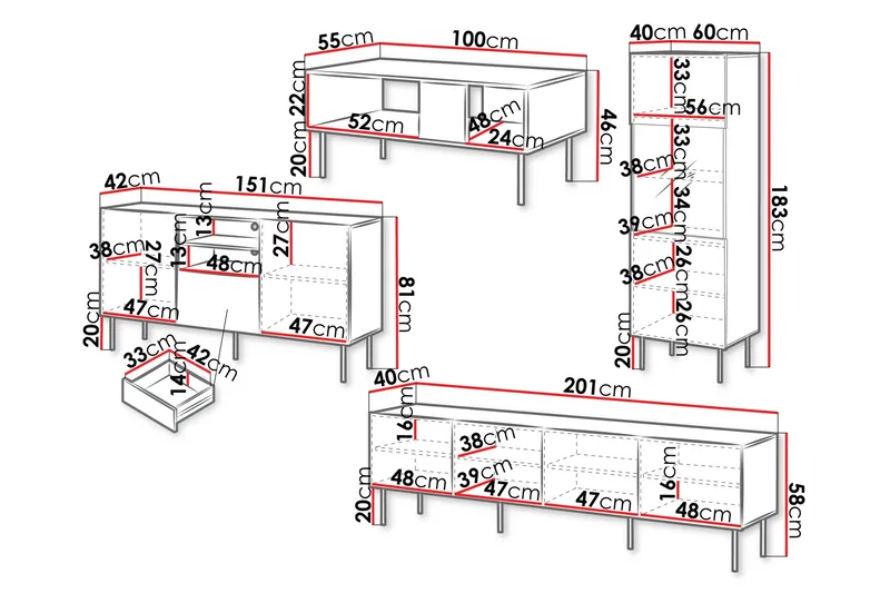 Hammarstrand TV Möbelset Vardagsrum - Valnöt / Svart / Ribbad Trä - Möbler - Vardagsrum - Möbelset för vardagsrum