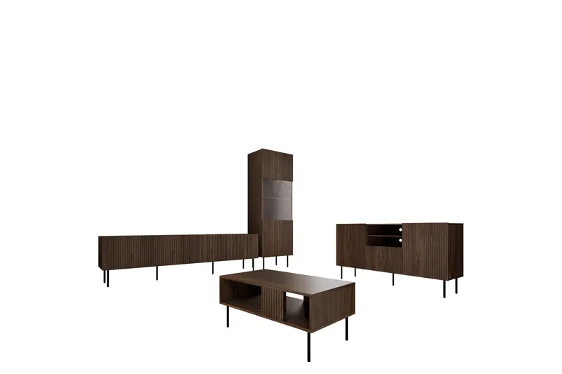 Hammarstrand TV Möbelset Vardagsrum - Valnöt / Svart / Ribbad Trä - Möbler - Vardagsrum - Möbelset för vardagsrum