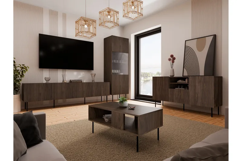 Hammarstrand TV Möbelset Vardagsrum - Valnöt / Svart / Ribbad Trä - Möbler - Vardagsrum - Möbelset för vardagsrum