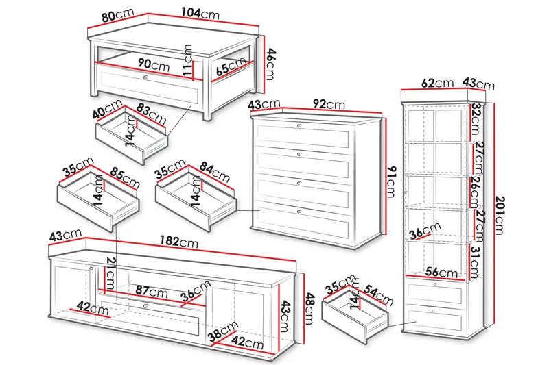 Hammerdal Möbelset För Vardagsrum - Vit/Ek - Möbler - Vardagsrum - Möbelset för vardagsrum