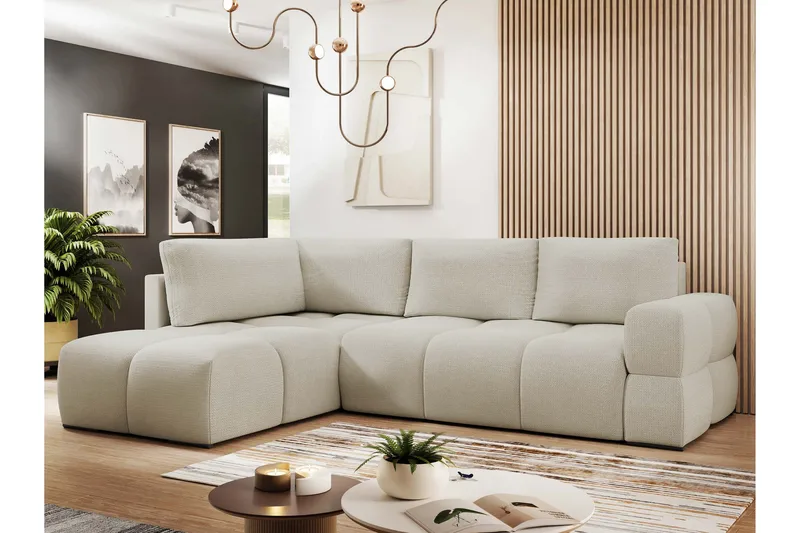 Hardam Bäddsoffa med Schäslong 3-sits i Chenille - Beige - Möbler - Vardagsrum - Bäddsoffor