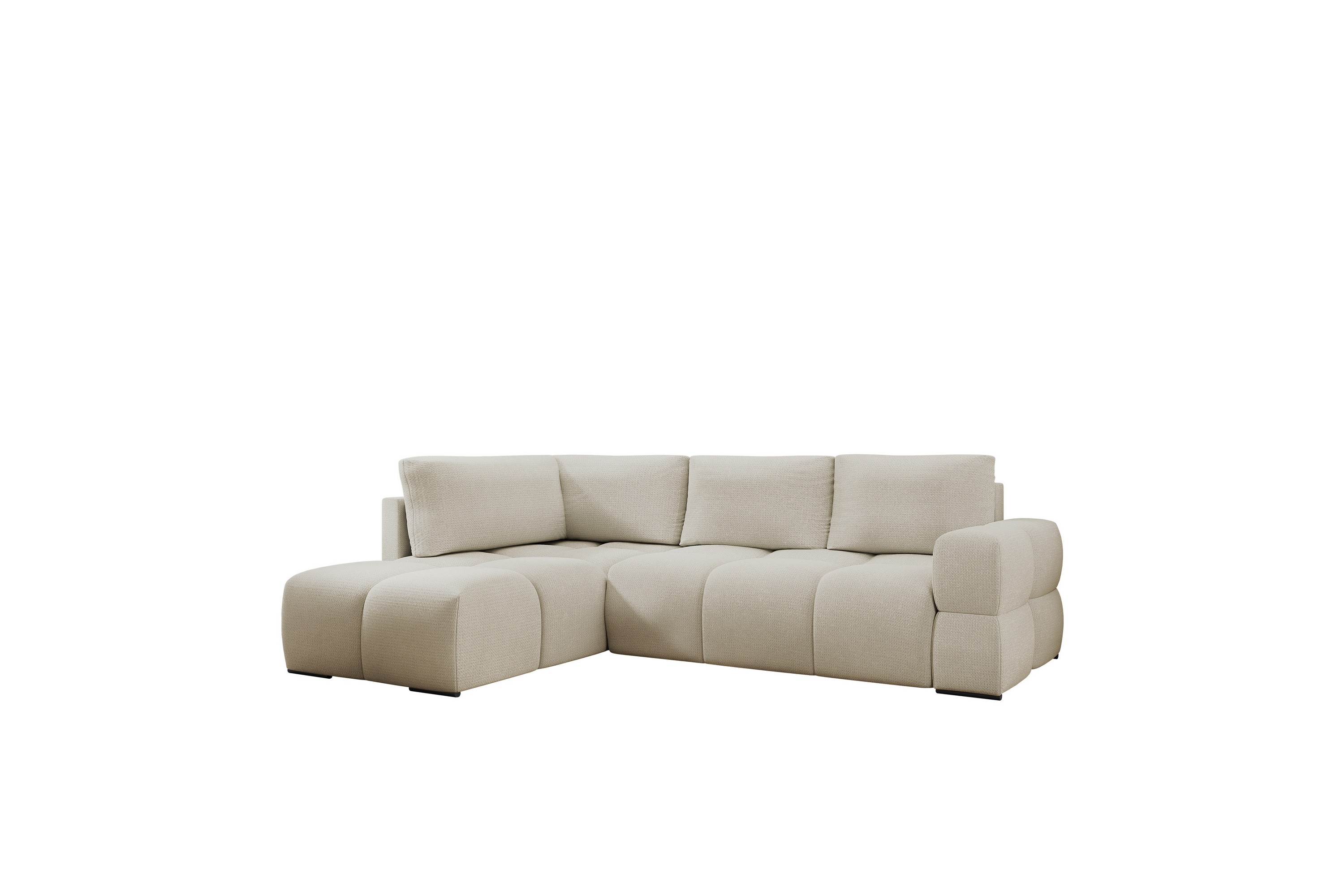 hardam bäddsoffa med schäslong 3-sits i chenille - beige
