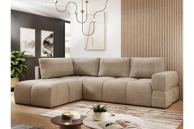 Hardam Bäddsoffa med Schäslong 3-sits i Chenille - Brun - Möbler - Vardagsrum - Bäddsoffor
