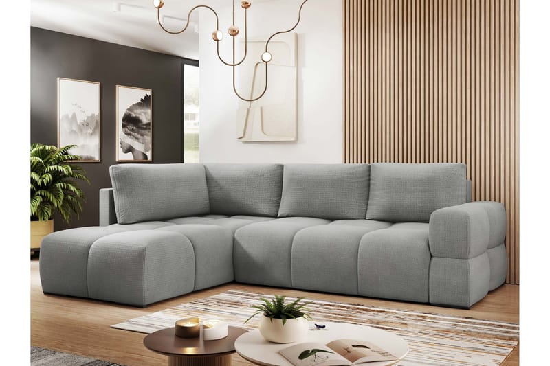 Hardam Bäddsoffa med Schäslong 3-sits i Chenille - Grå - Möbler - Vardagsrum - Bäddsoffor