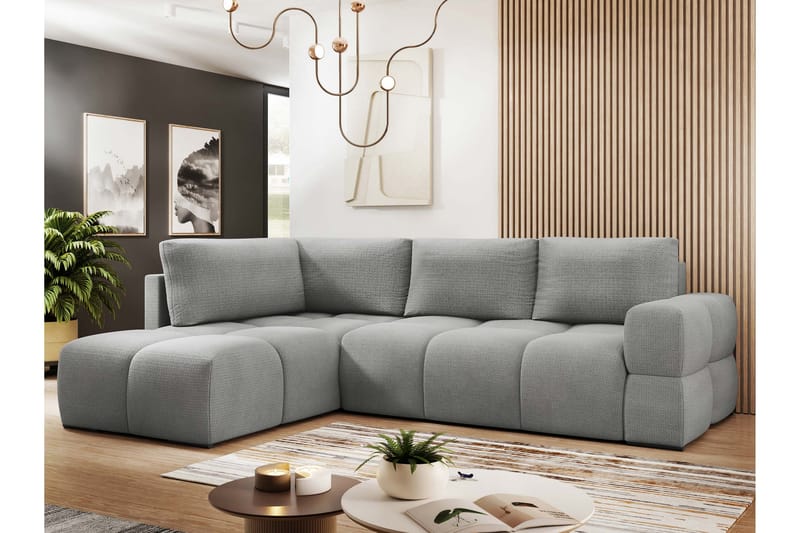 Hardam Bäddsoffa med Schäslong 3-sits i Chenille - Grå - Möbler - Vardagsrum - Bäddsoffor