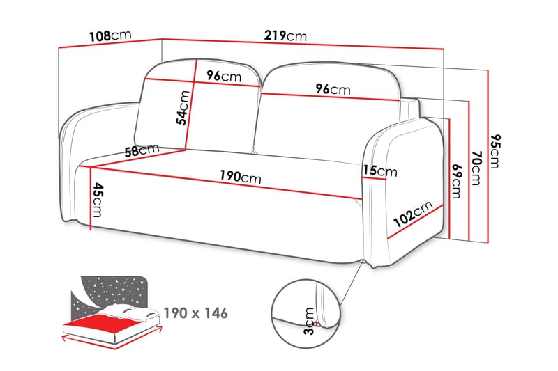 Hemanti Bäddsoffa 2-sits - Rosa - Möbler - Vardagsrum - Bäddsoffor
