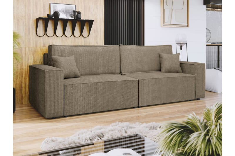 Hobson Bäddsoffa 3-sits i Plysch - Brun - Möbler - Vardagsrum - Bäddsoffor