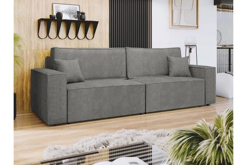 Hobson Bäddsoffa 3-sits i Plysch - Grå - Möbler - Vardagsrum - Bäddsoffor