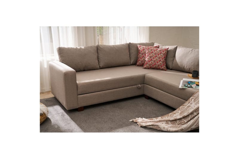 Hörnbäddsoffa Iroulport Höger Beige - Beige - Möbler - Vardagsrum - Bäddsoffor - Hörnbäddsoffa