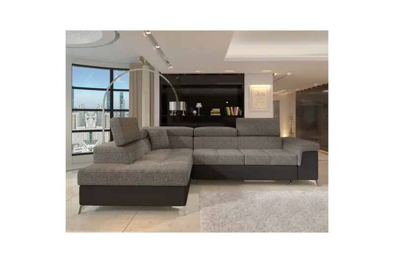 Hörnsoffa Eltap Eridano 275x202x88 cm - Berlin 01, Mjuk 11, Grå, Svart, Vänster - Möbler - Vardagsrum - Bäddsoffor