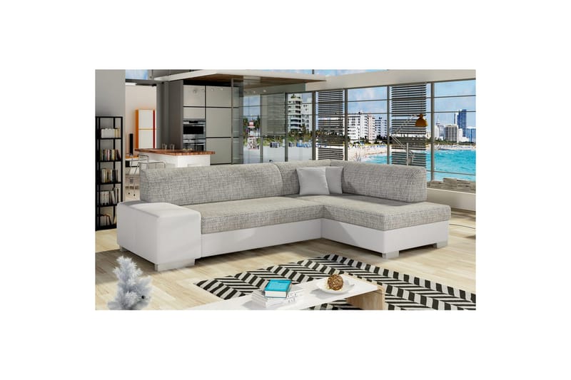 Hörnsoffa Eltap Fabio 268x167x73 cm, Berlin 01, Mjuk 17, Grå, Vit, Höger