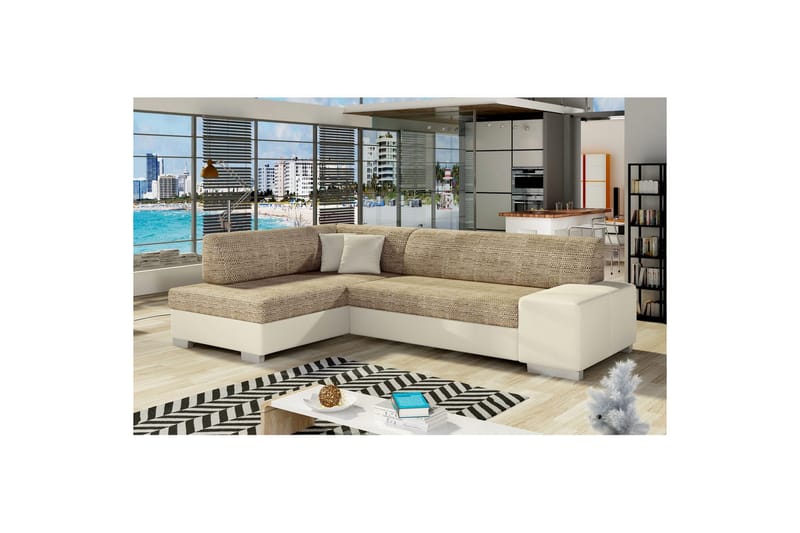 Hörnsoffa Eltap Fabio 268x167x73 cm - Berlin 03, Mjuk 33, Beige, Vänster - Möbler - Vardagsrum - Bäddsoffor
