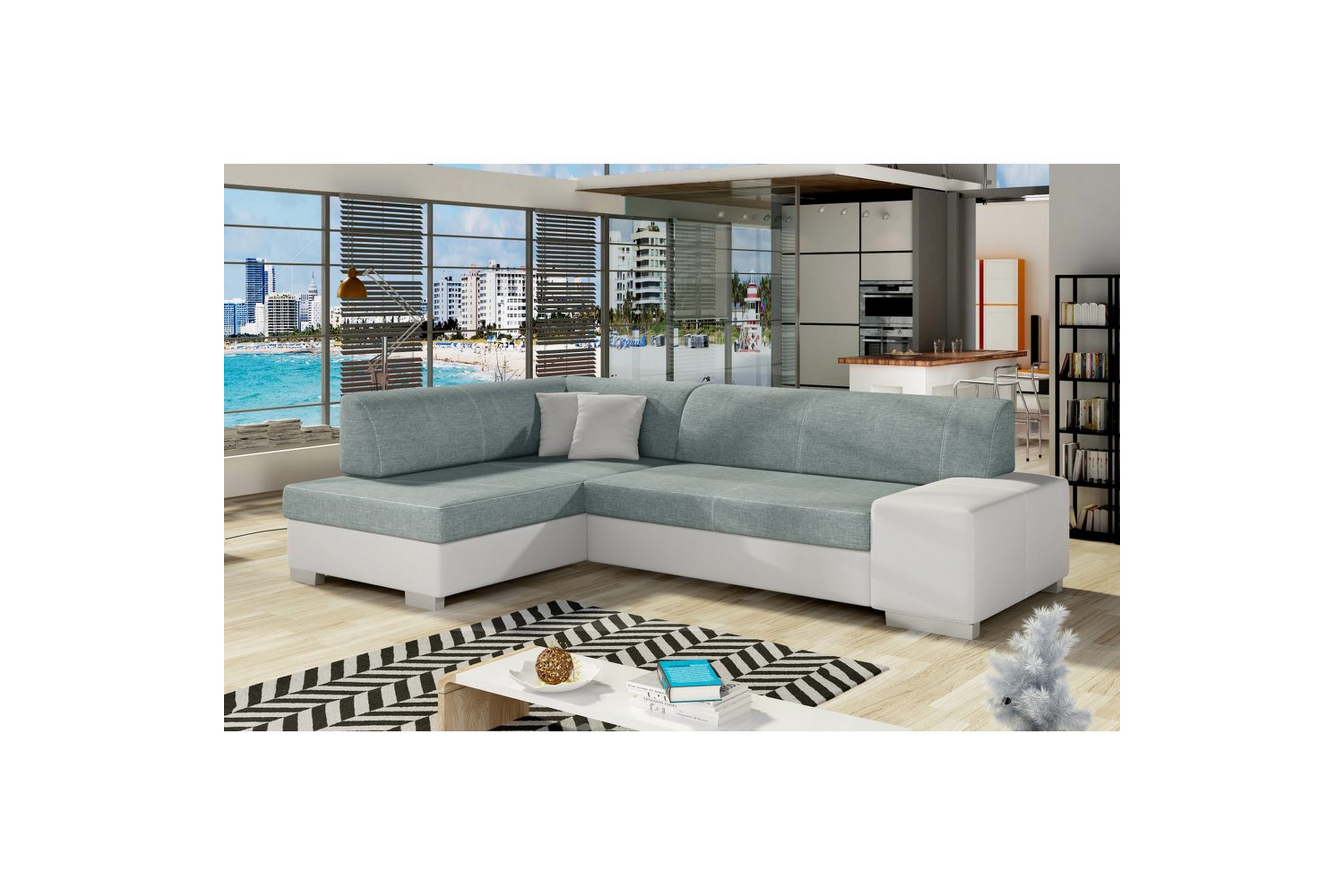 hörnsoffa eltap fabio 268x167x73 cm - överdrag 70, mjuk 17, blå, vit, vänster