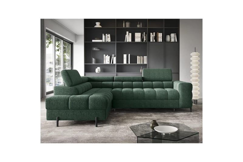 Hörnsoffa Eltap Ferucce 276x200x93 cm - Amore 35, Mörkgrön, Vänster - Möbler - Vardagsrum - Bäddsoffor