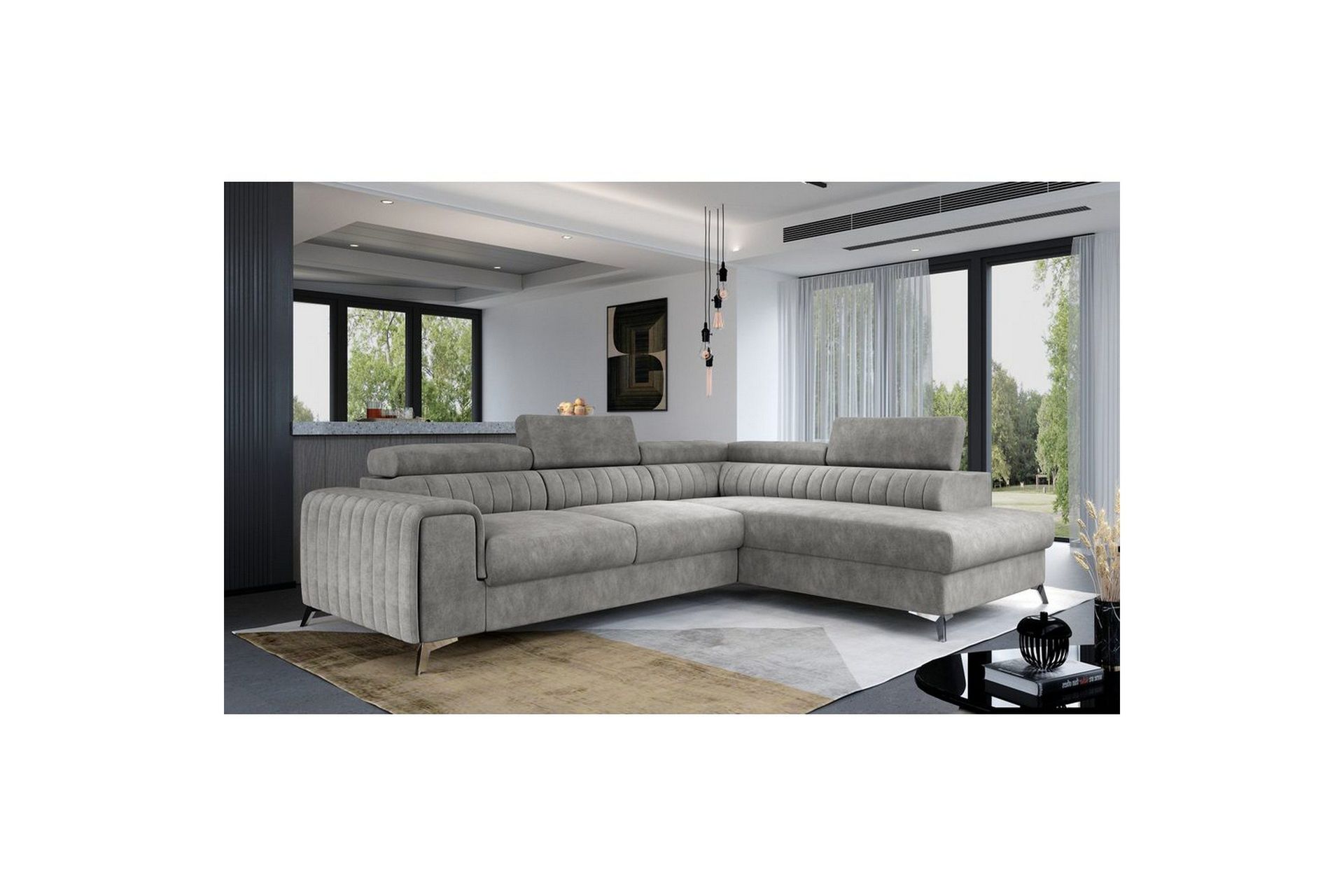 H&ouml;rnsoffa Eltap Laurence 278x205x92 cm - Dora 90, Gr&aring;, H&ouml;ger