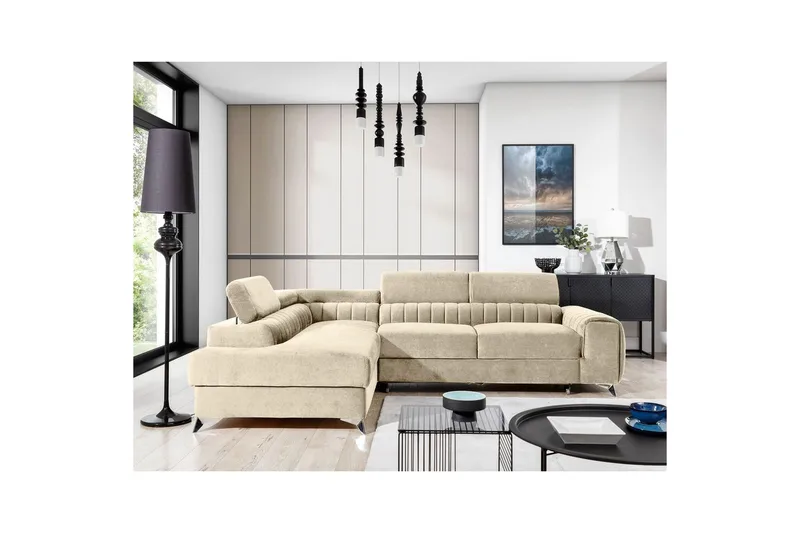 Hörnsoffa Eltap Laurence 278x205x92 cm - Monolith 04, Ljus Beige, Vänster - Möbler - Vardagsrum - Bäddsoffor