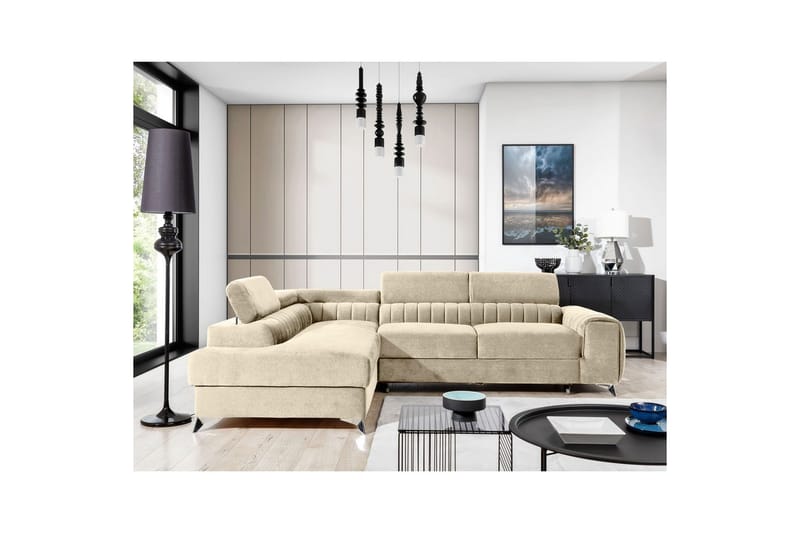 Hörnsoffa Eltap Laurence 278x205x92 cm - Monolith 04, Ljus Beige, Vänster - Möbler - Vardagsrum - Bäddsoffor
