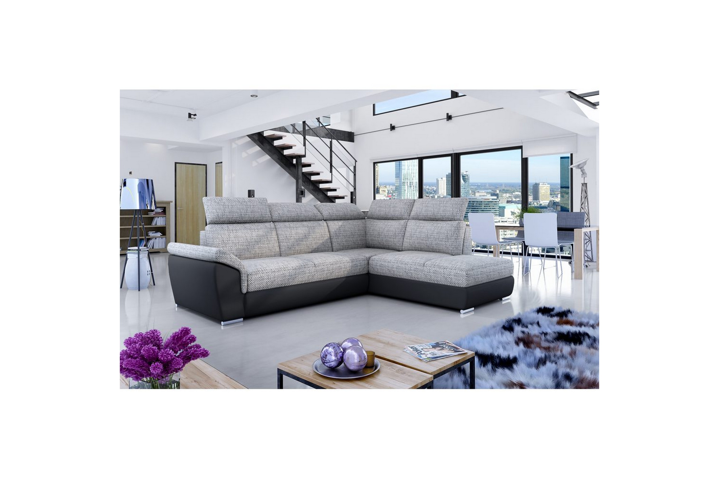 hörnsoffa eltap loreto 260x210x102 cm - berlin 01, soft 11, grå, svart, höger