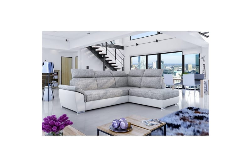 Hörnsoffa Eltap Loreto 260x210x102 cm - Berlin 01, Soft 17, Grå, Vit, Höger - Möbler - Vardagsrum - Bäddsoffor