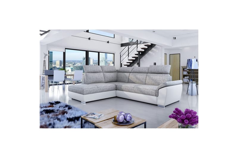 Hörnsoffa Eltap Loreto 260x210x102 cm - Berlin 01, Soft 17, Grå, Vit, Vänster - Möbler - Vardagsrum - Bäddsoffor