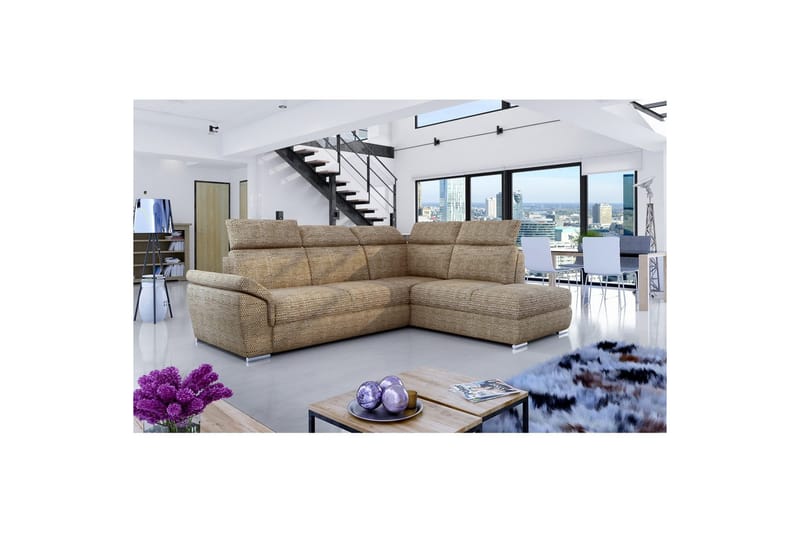 Hörnsoffa Eltap Loreto 260x210x102 cm - Berlin 03, Beige, Höger - Möbler - Vardagsrum - Bäddsoffor