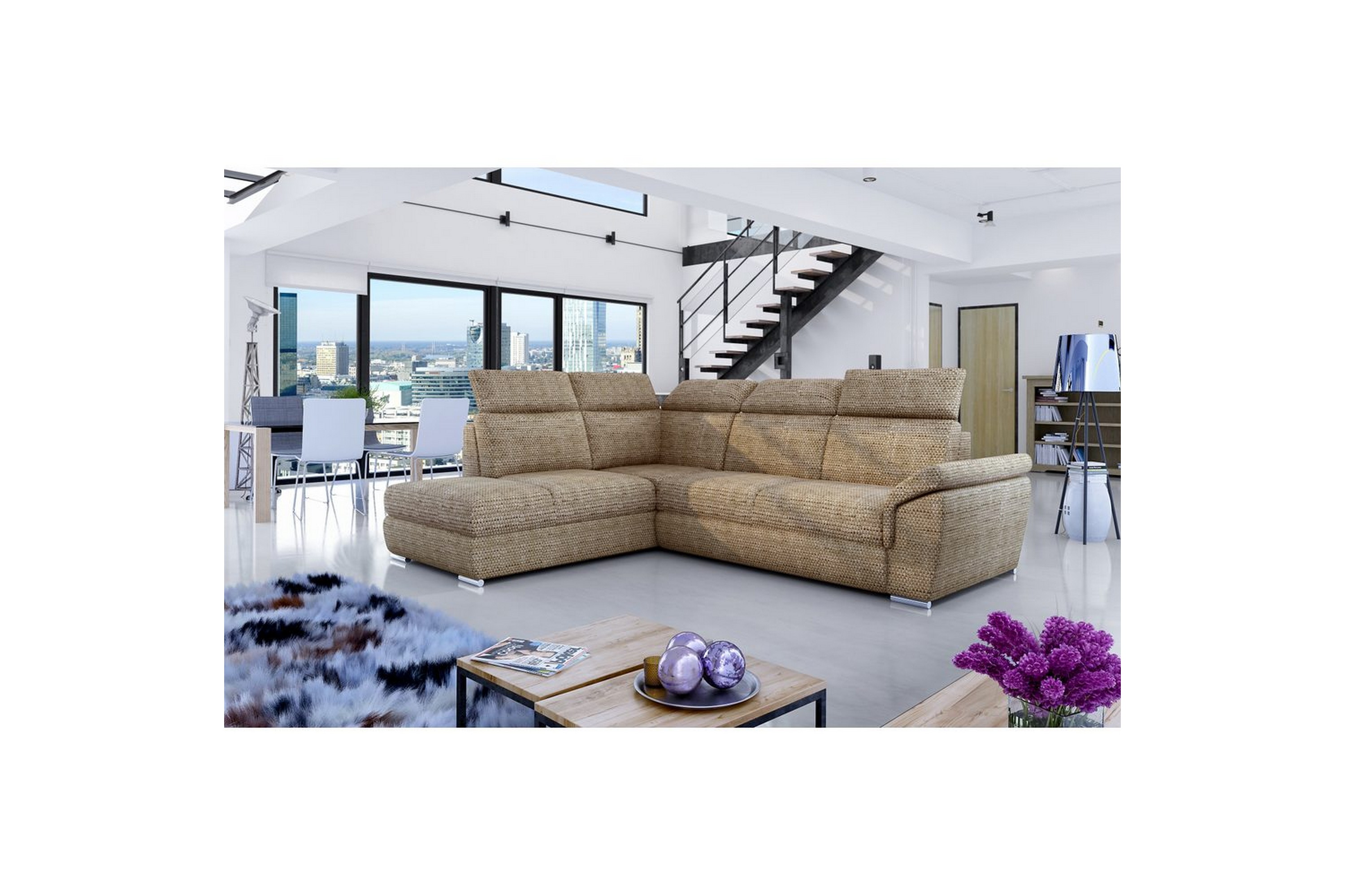 hörnsoffa eltap loreto 260x210x102 cm - berlin 03, beige, vänster