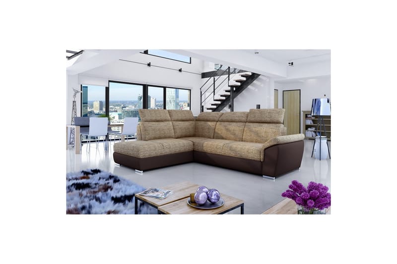 Hörnsoffa Eltap Loreto 260x210x102 cm - Berlin 03, Mjuk 66, Beige, Mörkbrun, Vänster - Möbler - Vardagsrum - Bäddsoffor