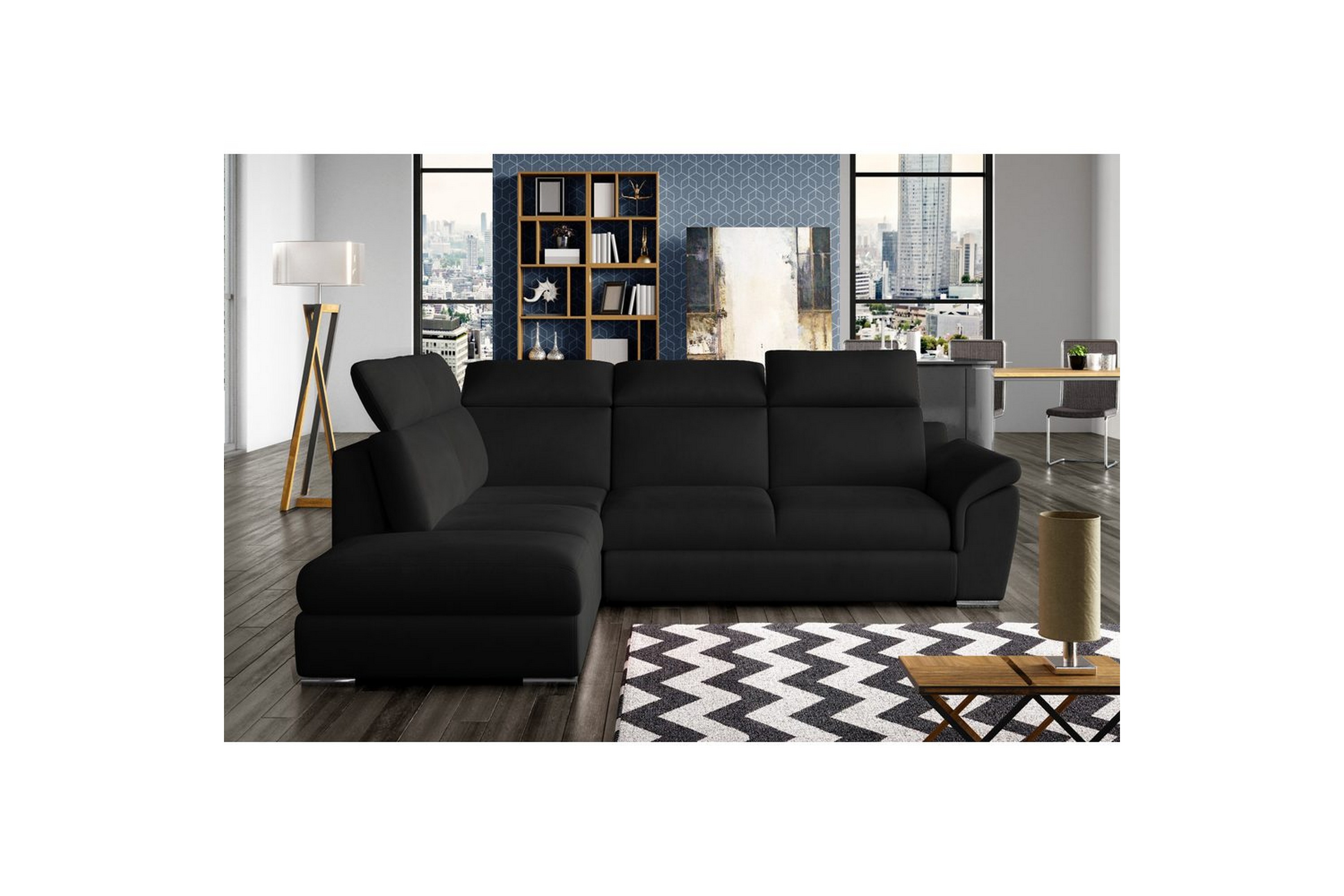 hörnsoffa eltap loreto 260x210x102 cm - mat velvet 99, blå, vänster