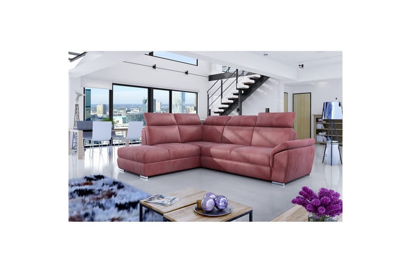Hörnsoffa Eltap Loreto 260x210x102 cm - Monolit 63, Rosa, Vänster - Möbler - Vardagsrum - Bäddsoffor