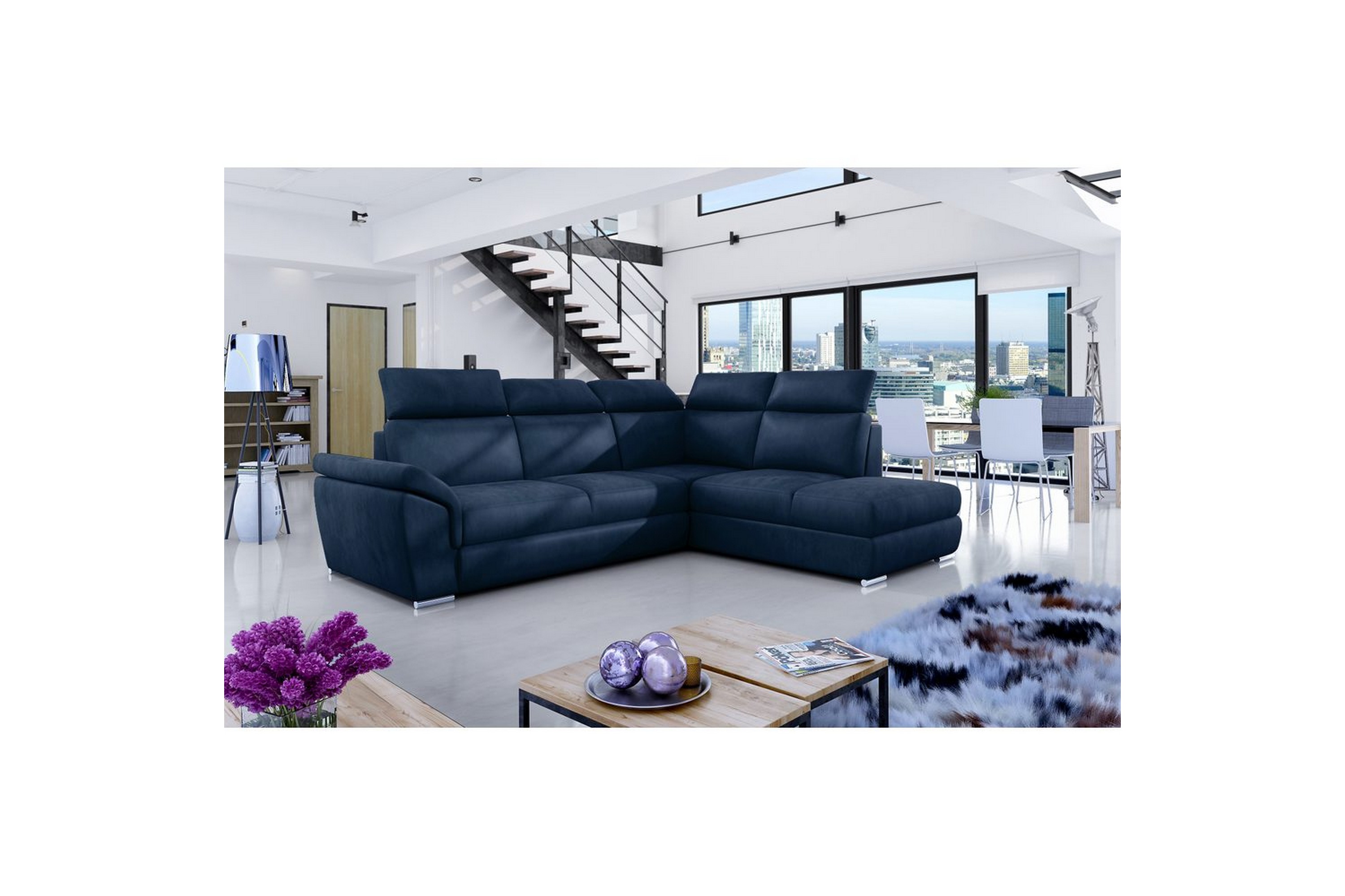 hörnsoffa eltap loreto 260x210x102 cm - monolit 77, blå, höger