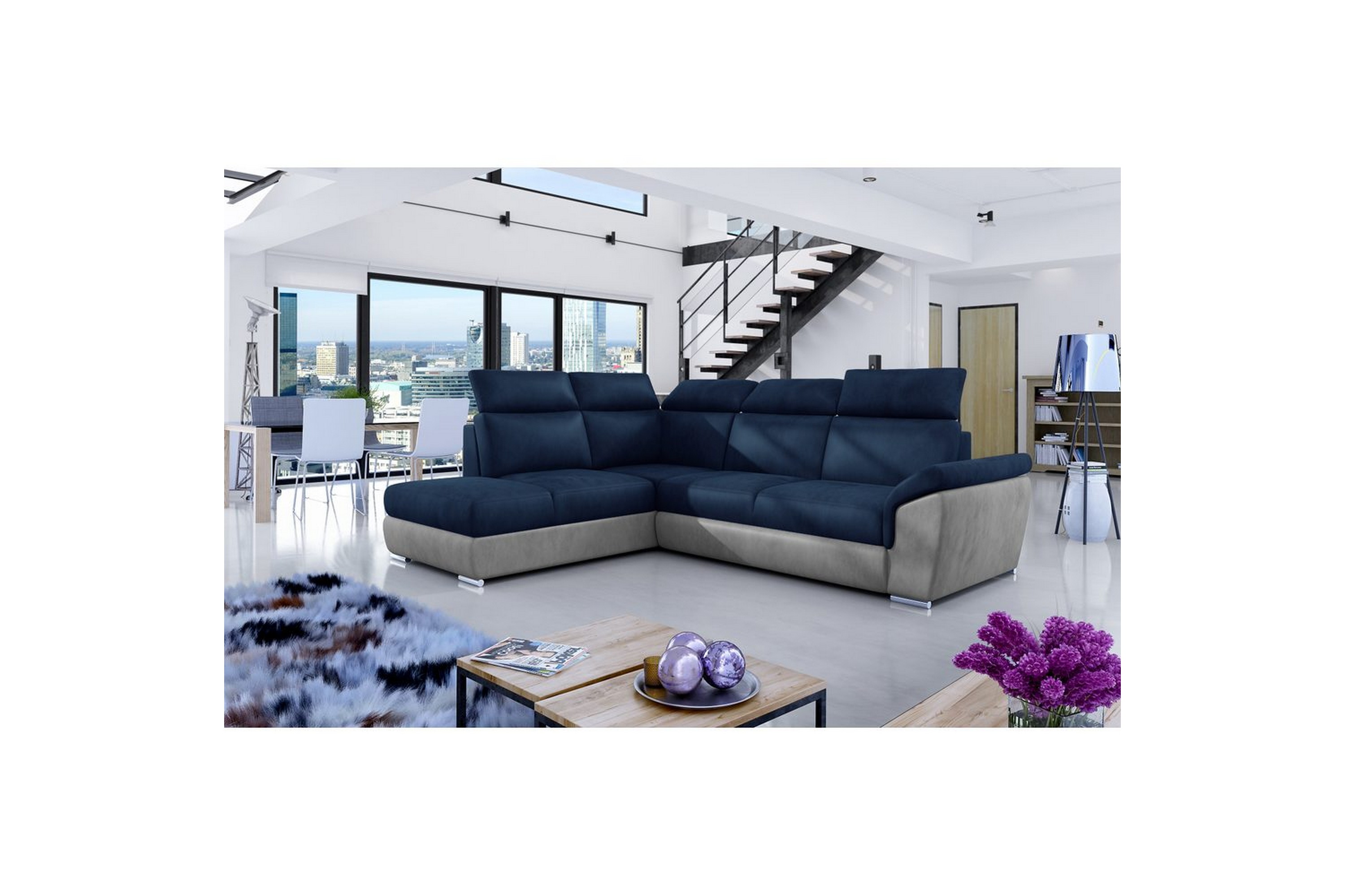 hörnsoffa eltap loreto 260x210x102 cm - monolit 77, monolit 84, blå, ljusgrå, vänster