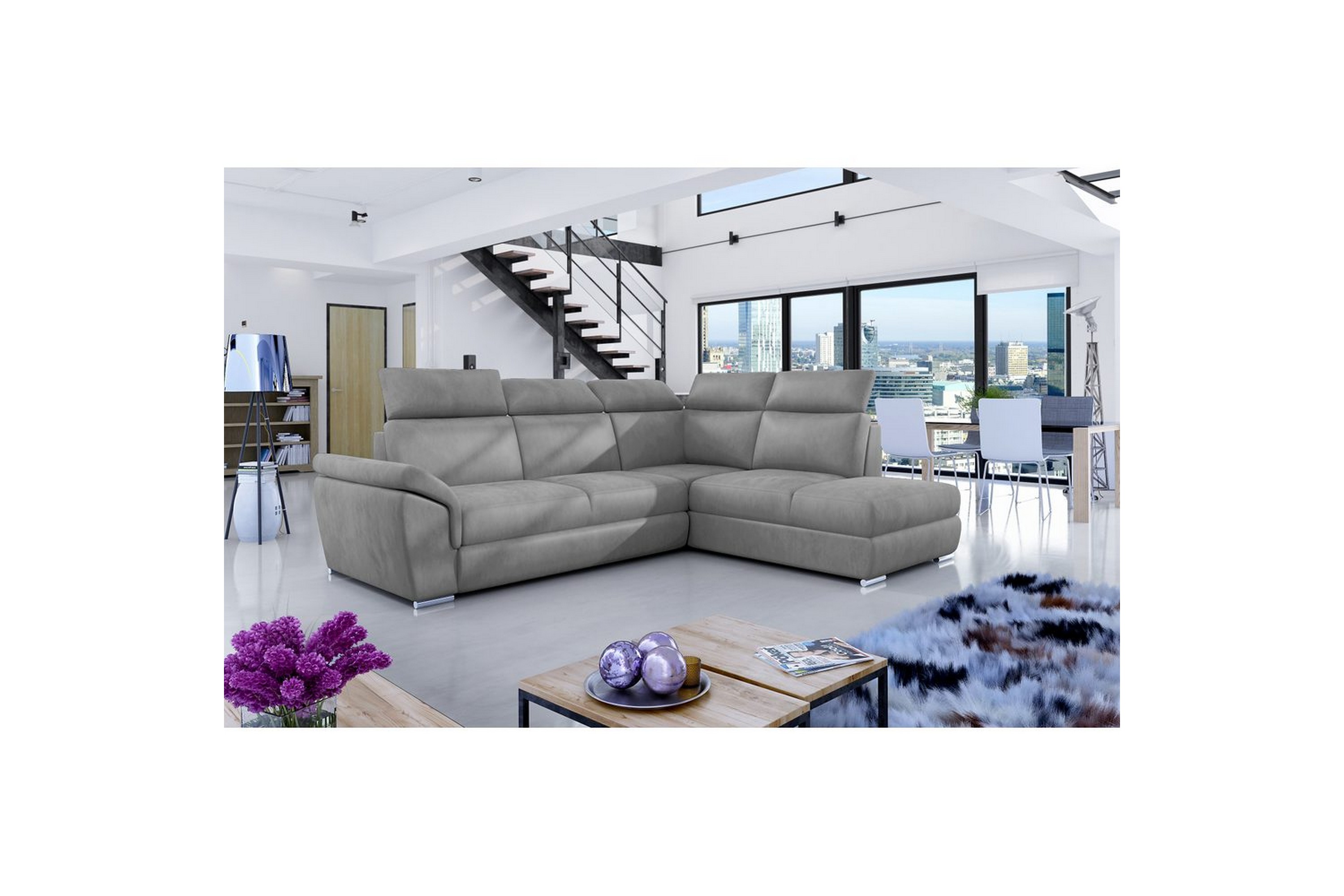 hörnsoffa eltap loreto 260x210x102 cm - monolit 84, ljusgrå, höger