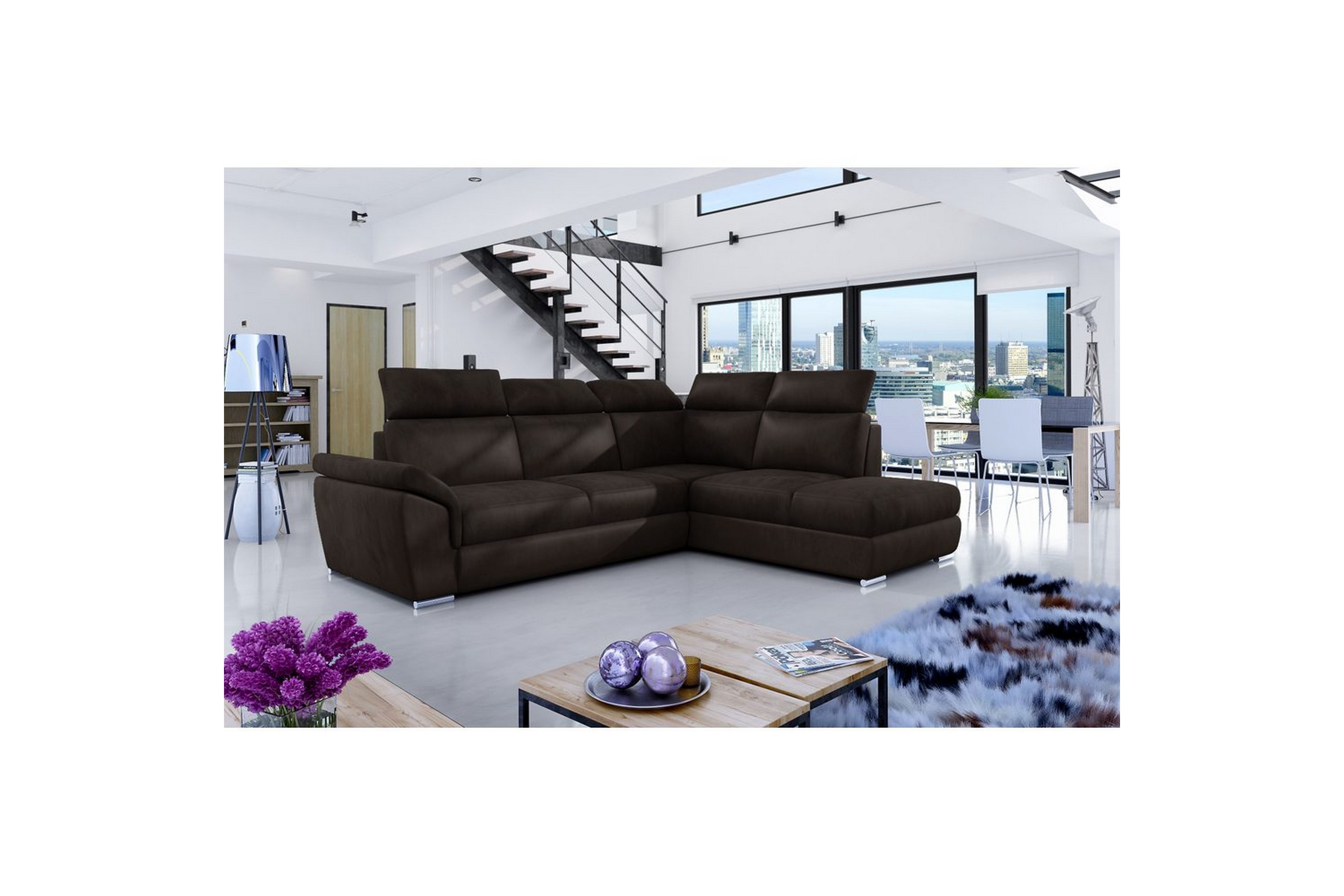 hörnsoffa eltap loreto 260x210x102 cm - monolith 29, mörk brun, höger