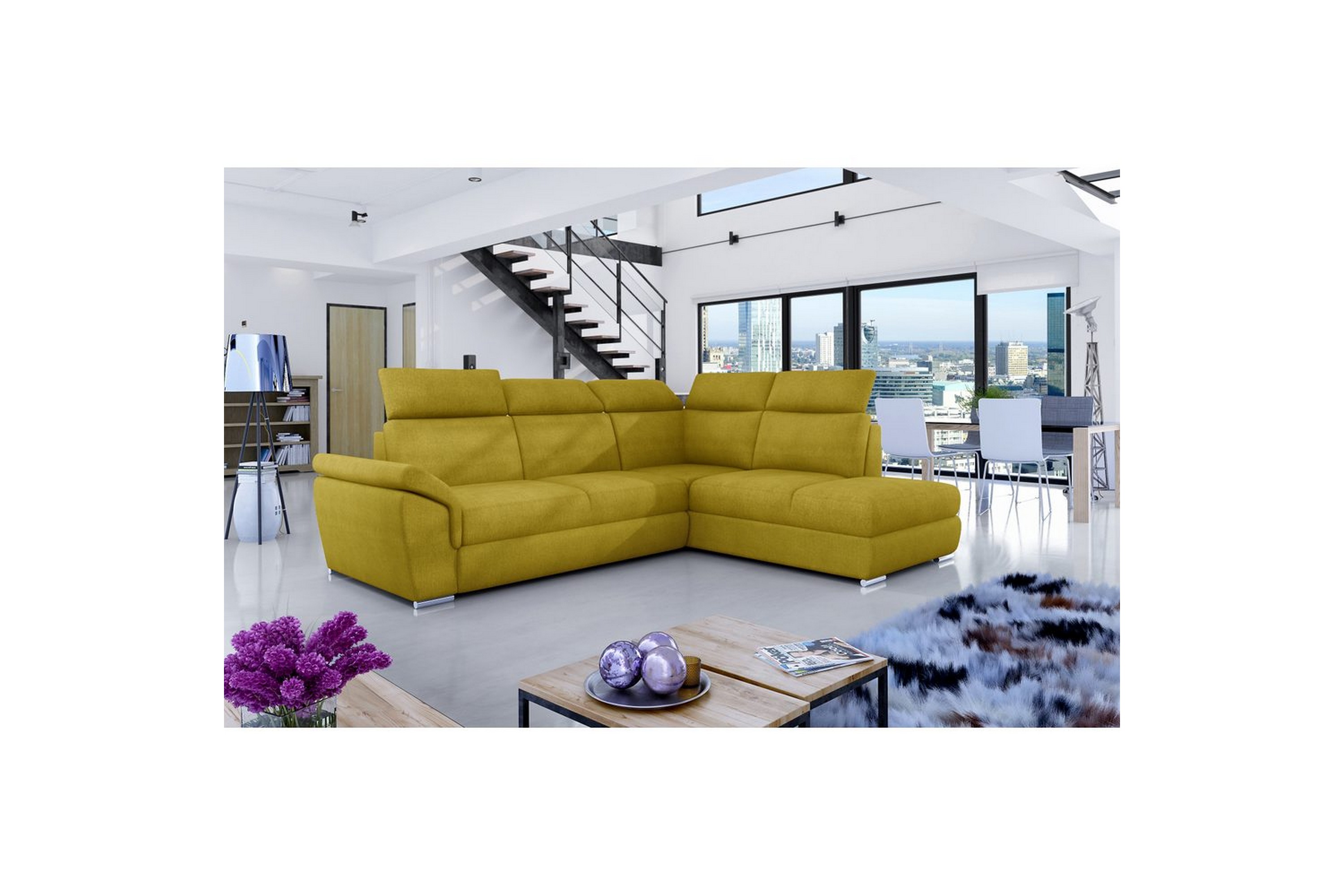 hörnsoffa eltap loreto 260x210x102 cm - omega 68, gul, höger