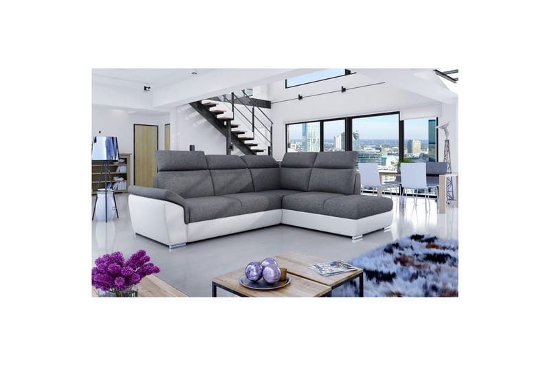 Hörnsoffa Eltap Loreto 260x210x102 cm - Sawana 05, Soft 17, Grå, Vit, Höger - Möbler - Vardagsrum - Bäddsoffor