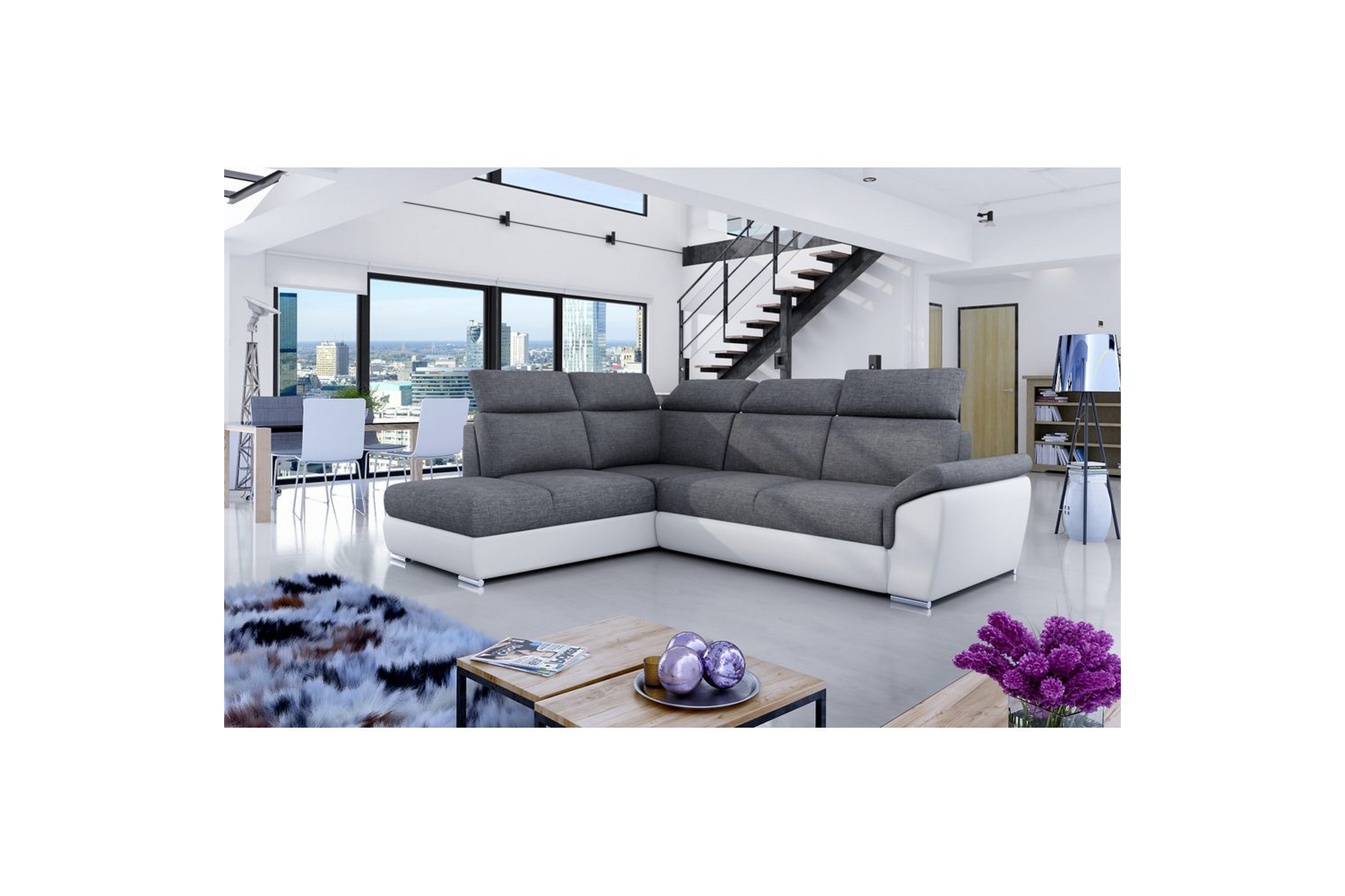 hörnsoffa eltap loreto 260x210x102 cm - sawana 05, soft 17, grå, vit, vänster