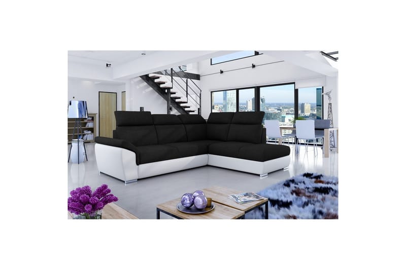 Hörnsoffa Eltap Loreto 260x210x102 cm - Sawana 14, Soft 17, Svart, Vit, Höger - Möbler - Vardagsrum - Bäddsoffor