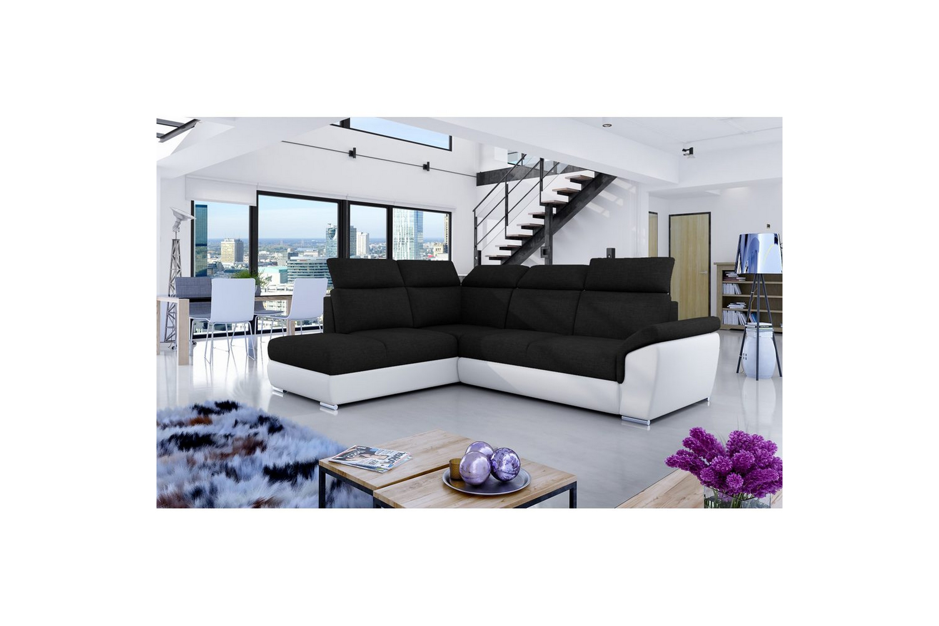 hörnsoffa eltap loreto 260x210x102 cm - sawana 14, soft 17, svart, vit, vänster